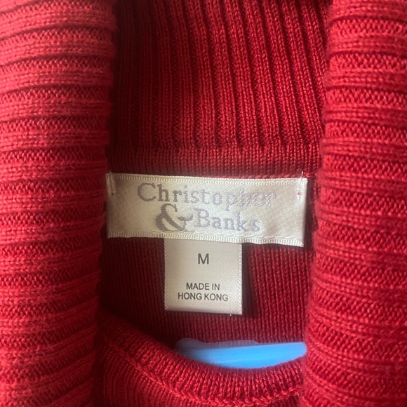 Christopher & Banks Red Ribbed Sleeveless Turtleneck Sweater Vest Top M - Picture 3 of 3